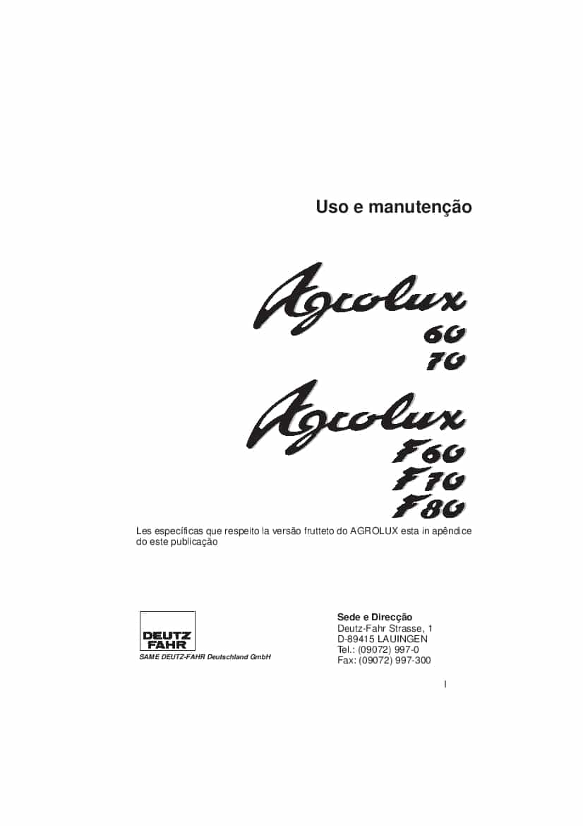 DEUTZ-FAHR AGROLUX 60-F60-70-F70-80-F80 Portogues User Manual PDF Download