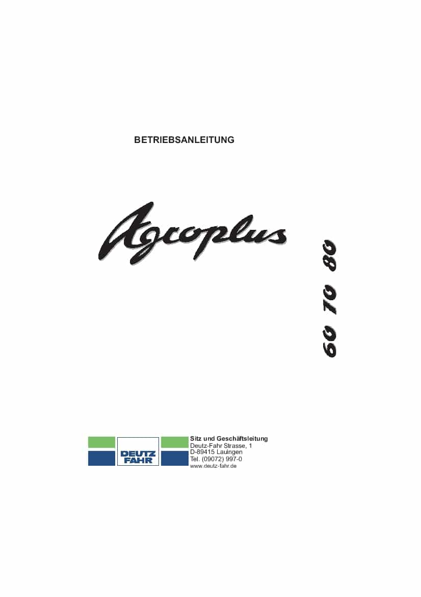 DEUTZ-FAHR AGROPLUS 60-70-80 Deutsch User Manual PDF Download