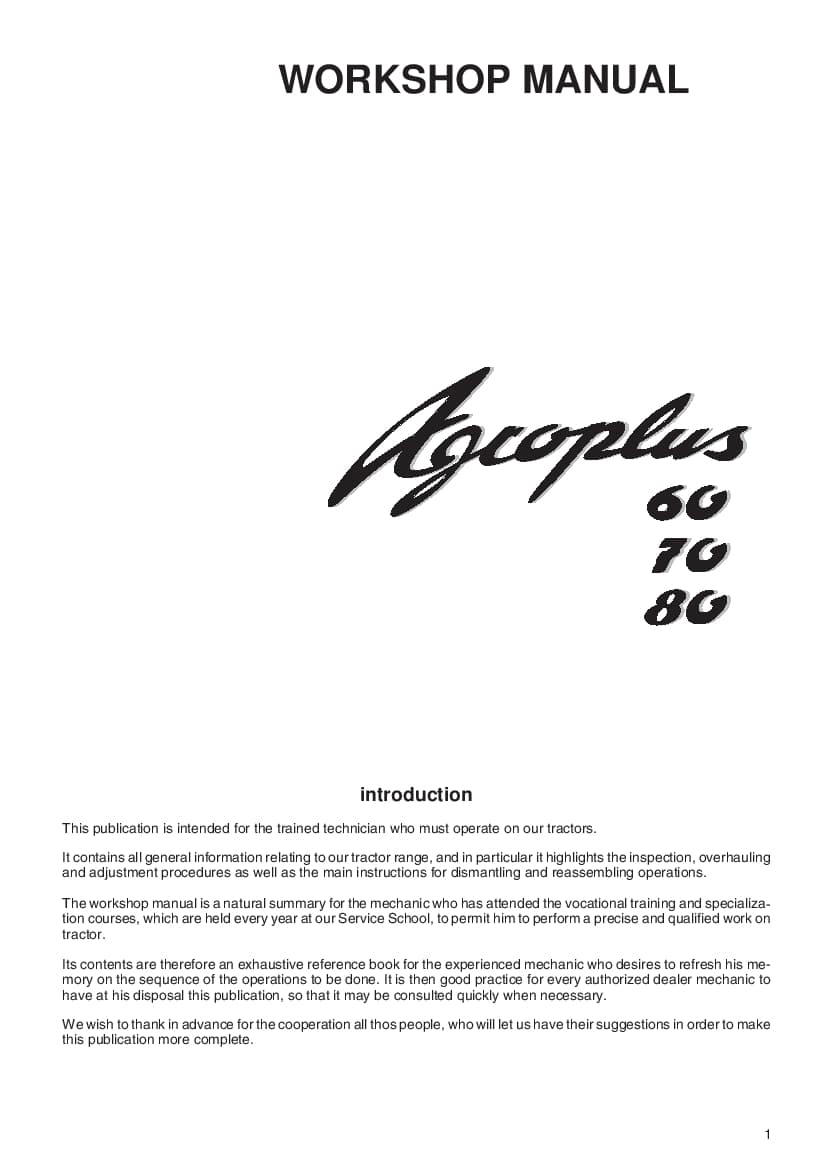 DEUTZ-FAHR AGROPLUS 60-70-80 English Service Workshop Manual PDF Download
