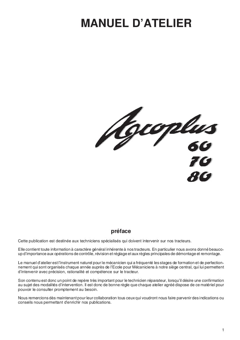 DEUTZ-FAHR AGROPLUS 60-70-80 Francais Service Workshop Manual PDF Download