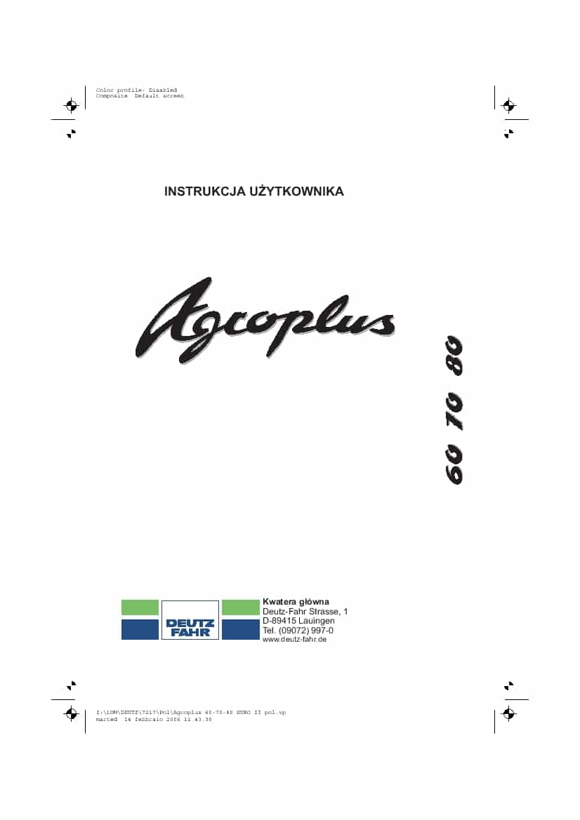 DEUTZ-FAHR AGROPLUS 60-70-80 Polish User Manual PDF Download