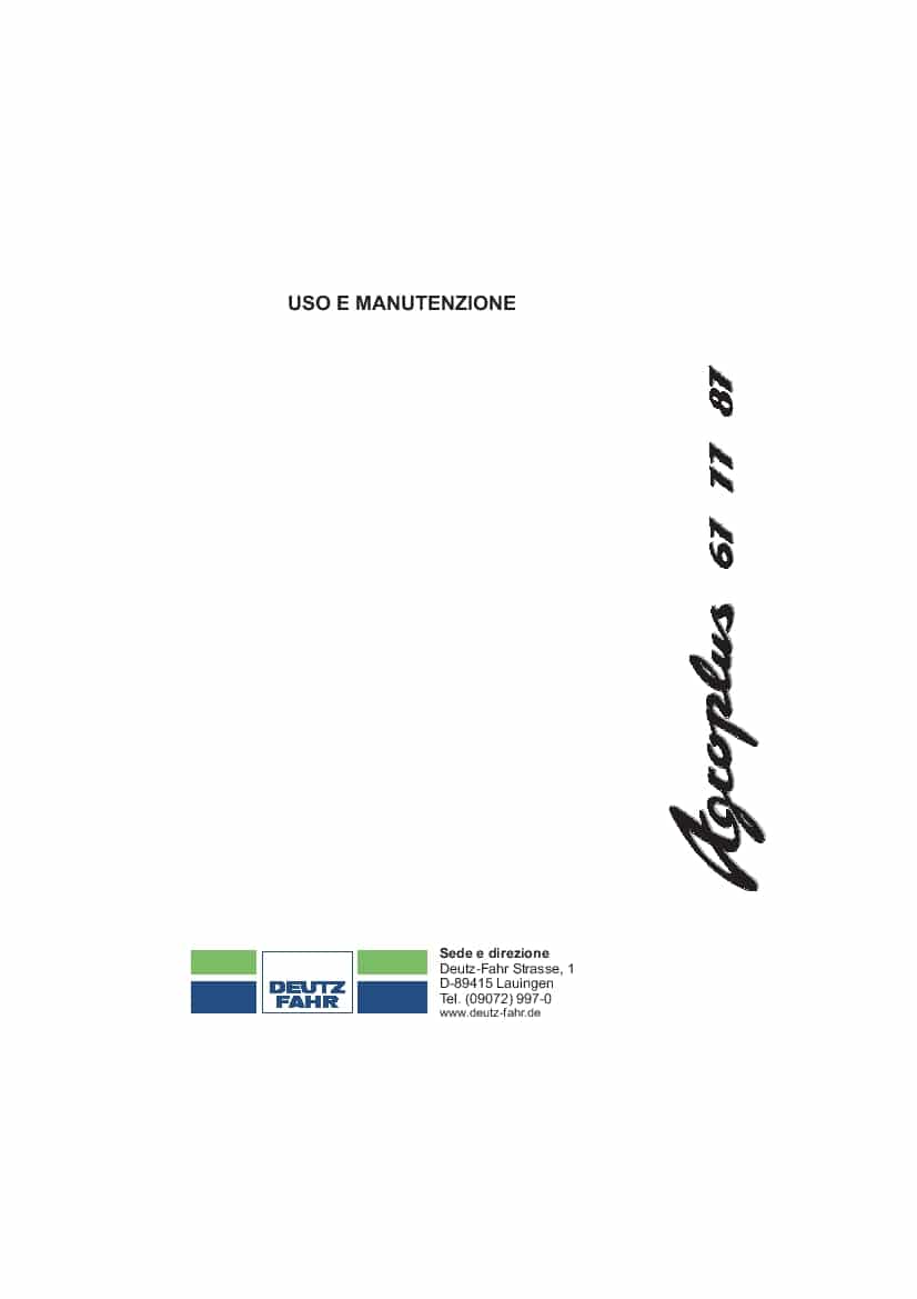DEUTZ-FAHR AGROPLUS 67-77-87 Power Shuttle Italiano User Manual PDF Download