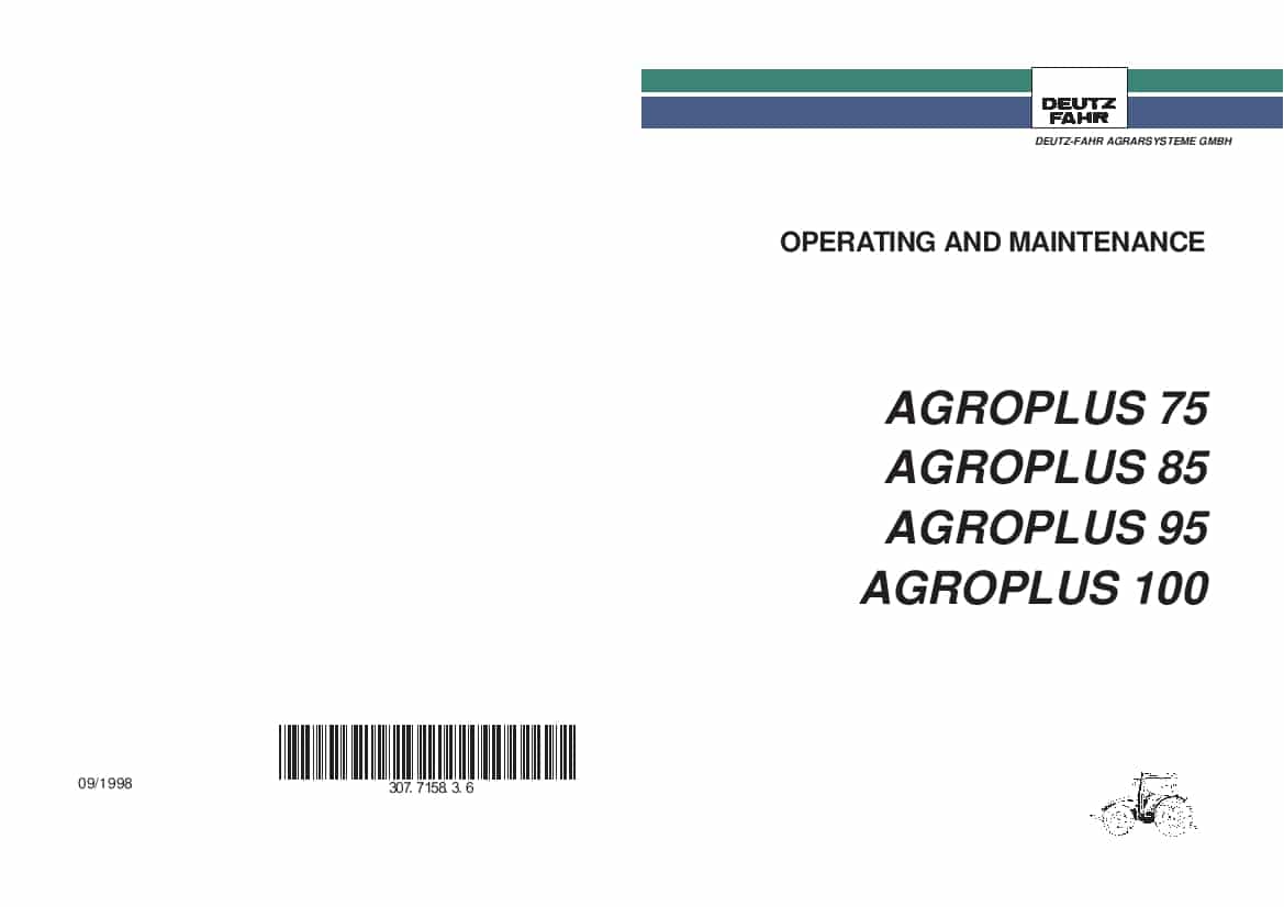 DEUTZ-FAHR AGROPLUS 75-85-95-100 English User Manual PDF Download