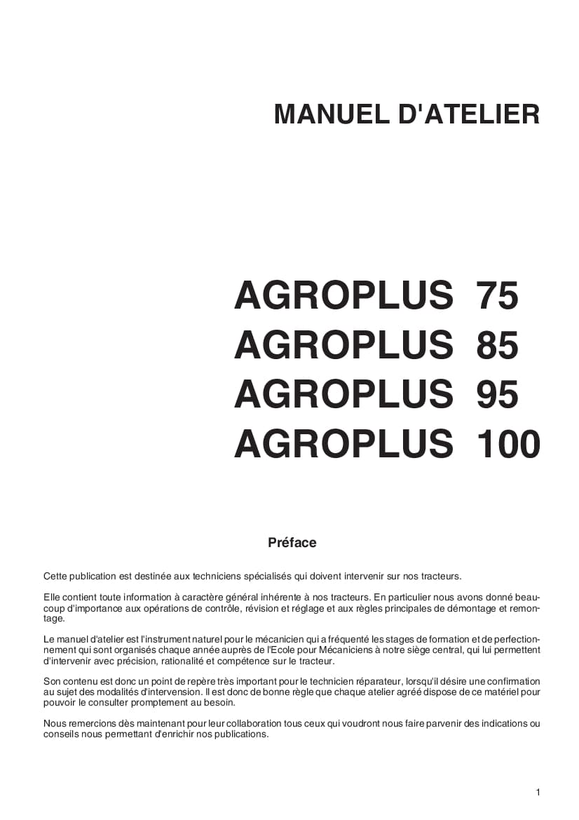 DEUTZ-FAHR AGROPLUS 75-85-95-100 Francais Service Workshop Manual PDF Download