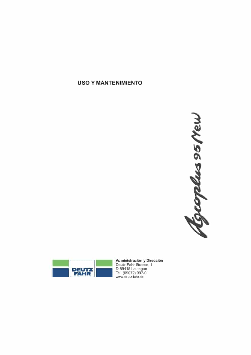 DEUTZ-FAHR AGROPLUS 95 NEW Espanol User Manual PDF Download