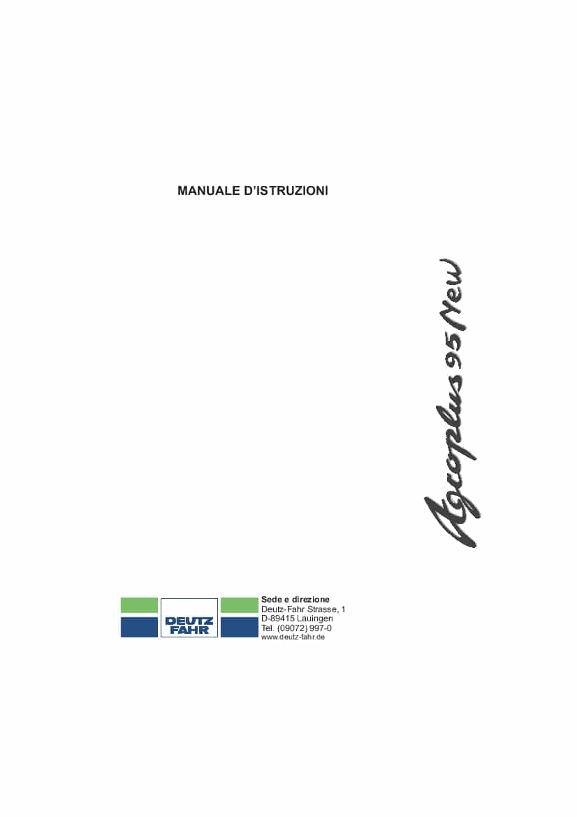 DEUTZ-FAHR AGROPLUS 95 NEW Italiano User Manual PDF Download