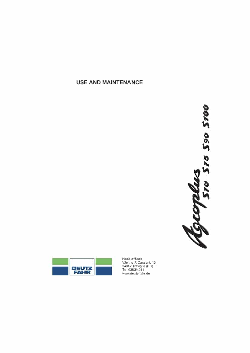 DEUTZ-FAHR AGROPLUS S70-S75-S90-S100 Power Shuttle English User Manual PDF Download
