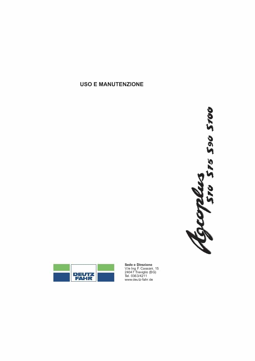 DEUTZ-FAHR AGROPLUS S70-S75-S90-S100 Power Shuttle Italiano User Manual PDF Download