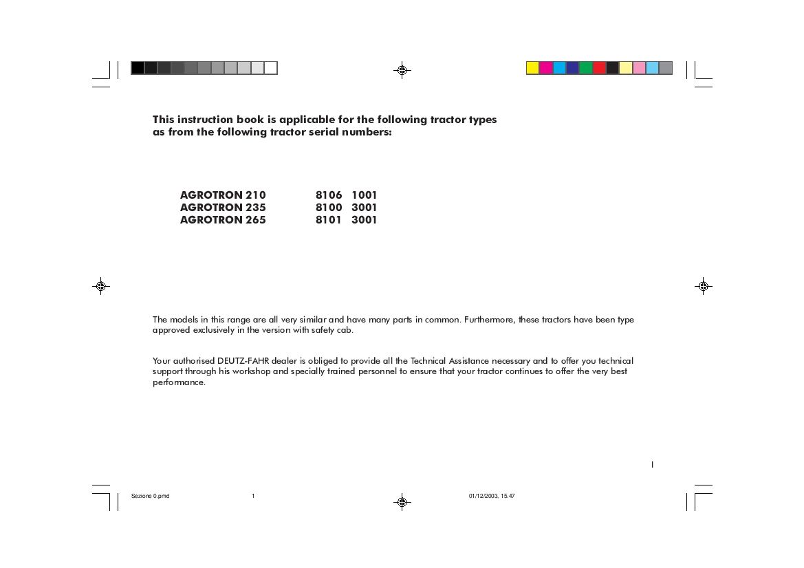 DEUTZ-FAHR AGROTRON 210-235-235 English User Manual PDF Download