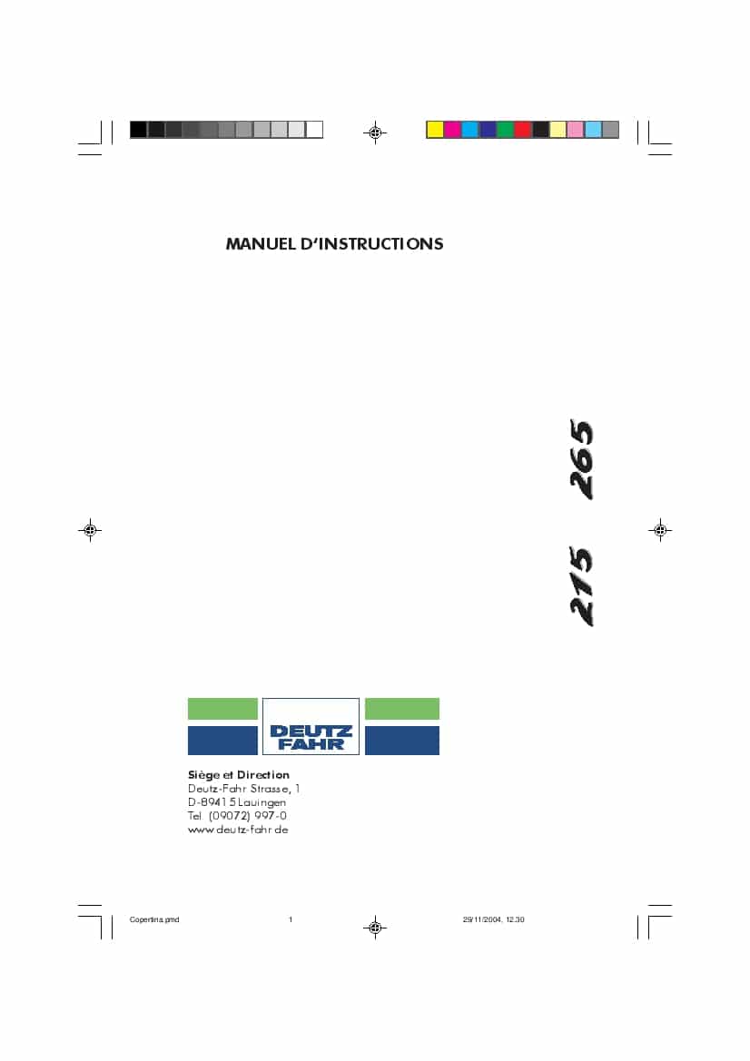 DEUTZ-FAHR AGROTRON 215 265 Francais User Manual PDF Download
