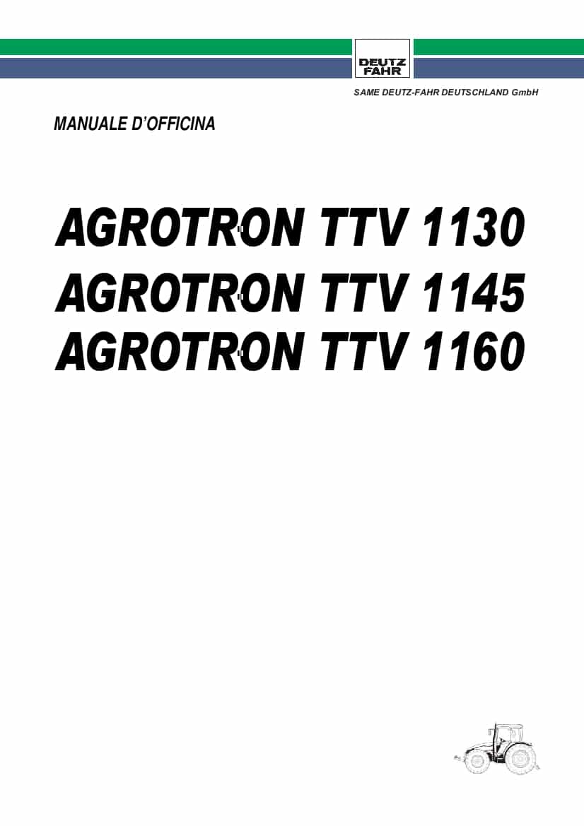DEUTZ-FAHR AGROTRON TTV 1130-1145-1160 Italiano Service Workshop Manual PDF Download