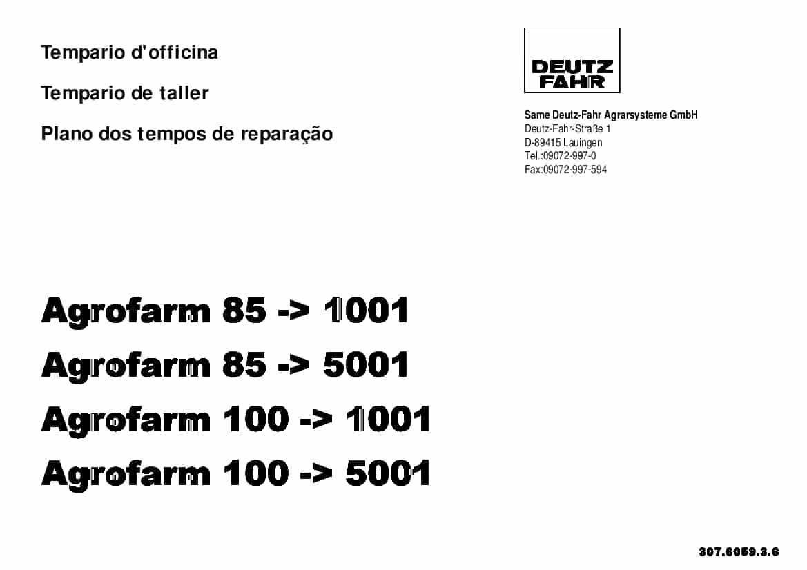 DEUTZ-FAHR Agrofarm - Agrofarm - 5001 Italiano Part Manual and Workshop standard times PDF Download