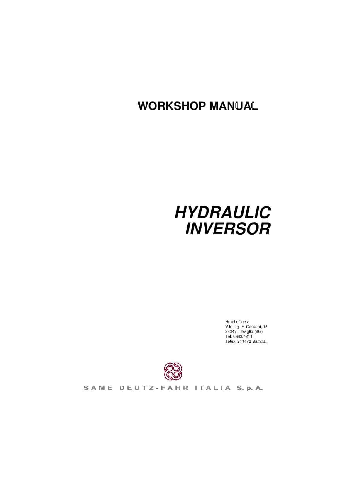 DEUTZ-FAHR HYDRAULIC INVERSOR 110-130 English Service Workshop Manual PDF Download