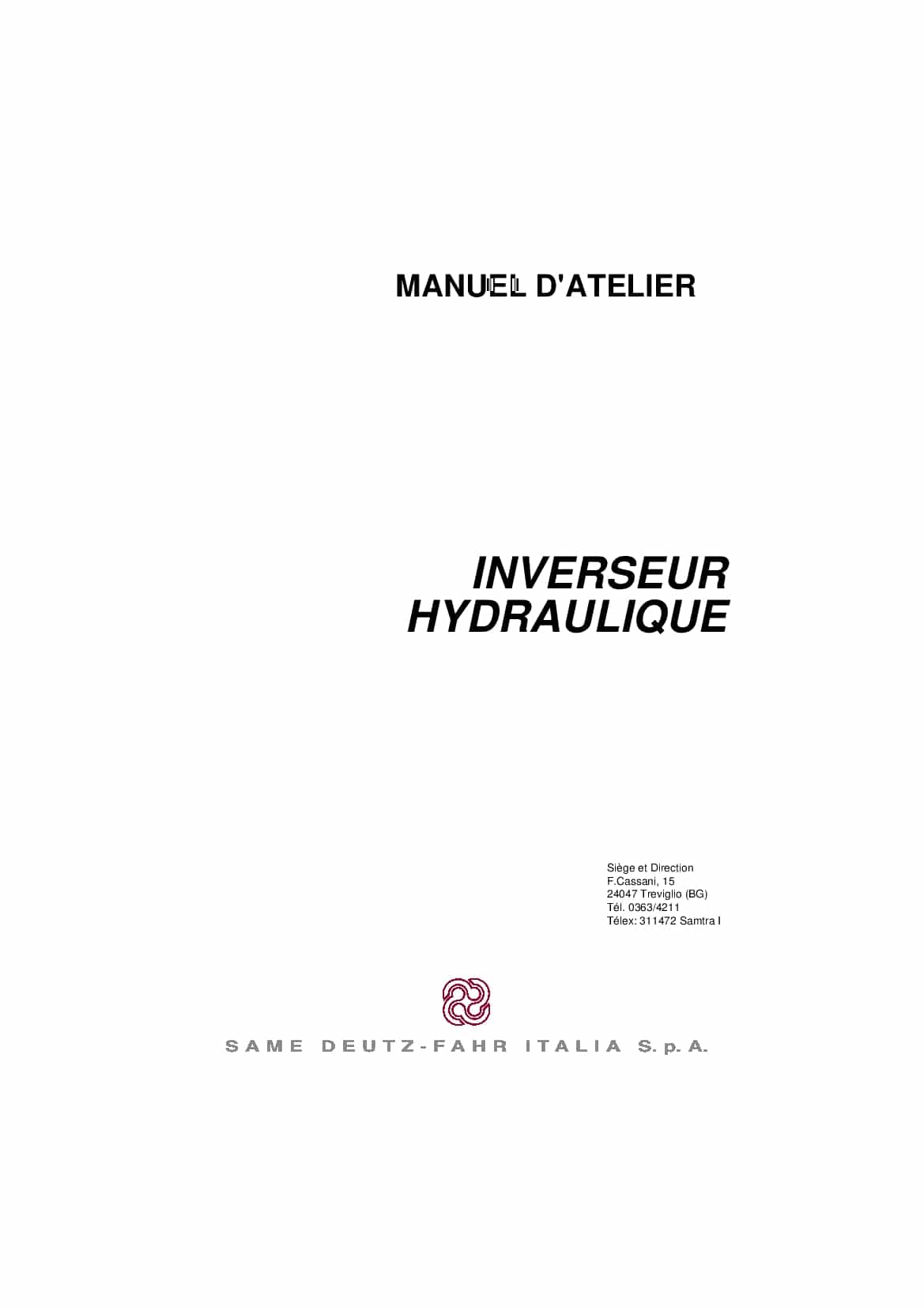 DEUTZ-FAHR HYDRAULIC INVERSOR 110-130 Francais Service Workshop Manual PDF Download