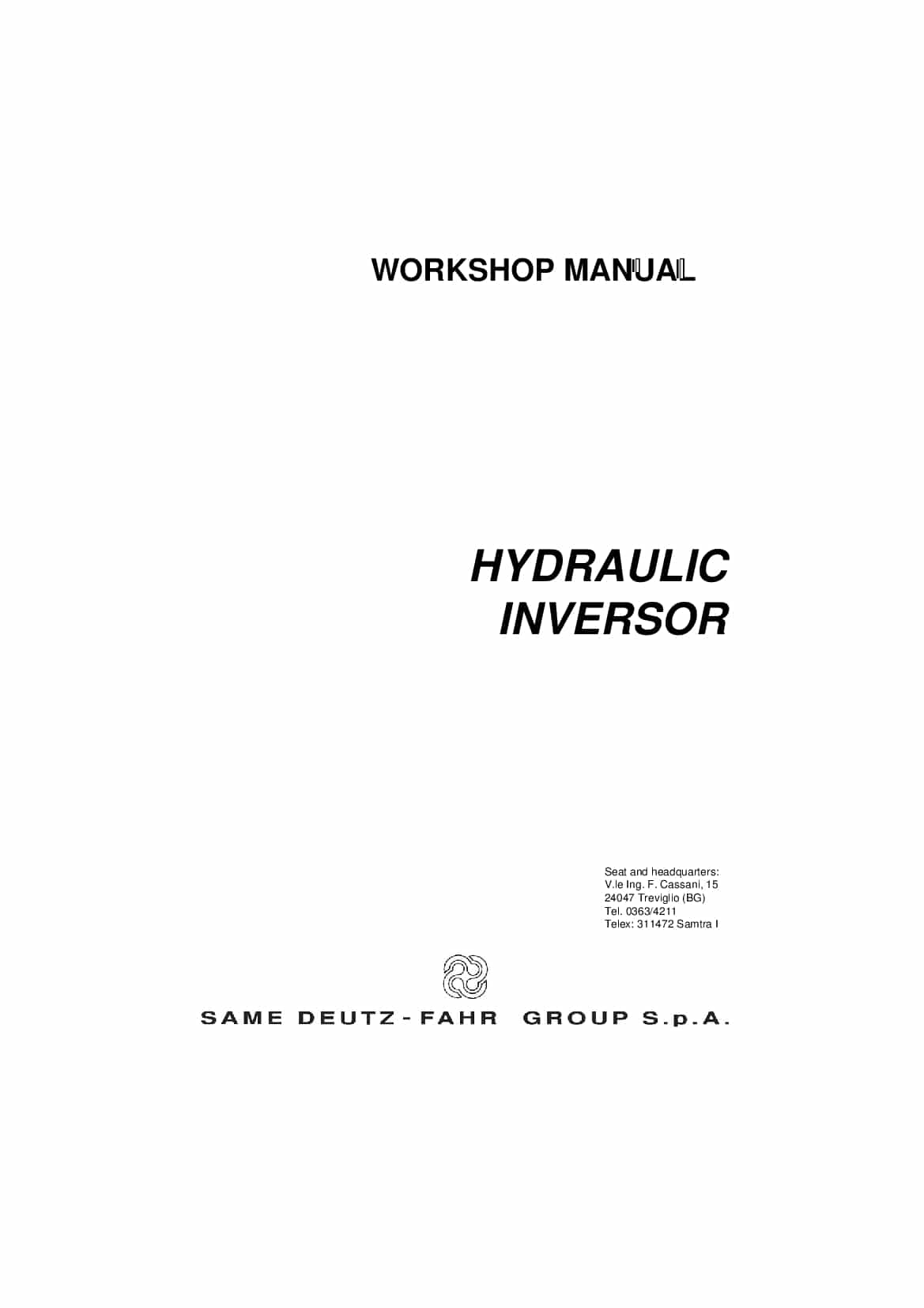 DEUTZ-FAHR HYDRAULIC INVERSOR 80-105 English Service Workshop Manual PDF Download