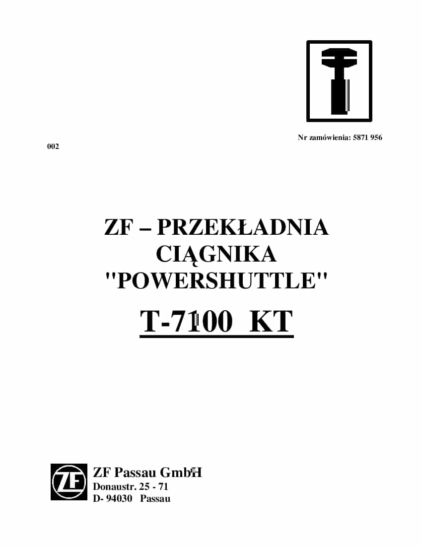 DEUTZ-FAHR TRANSMISSION POWERSHUTTLE T-7100 KT Polish Service Workshop Manual PDF Download