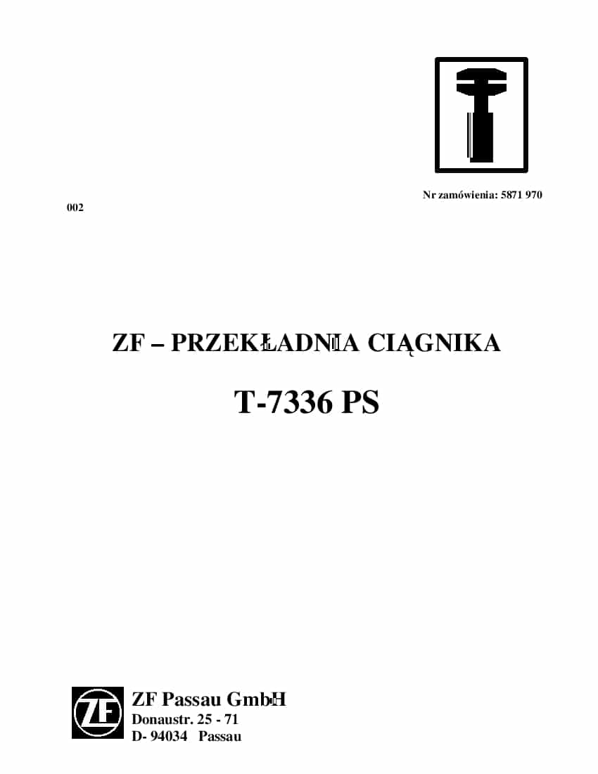 DEUTZ-FAHR TRANSMISSION T-7336 PS Polish Service Workshop Manual PDF Download