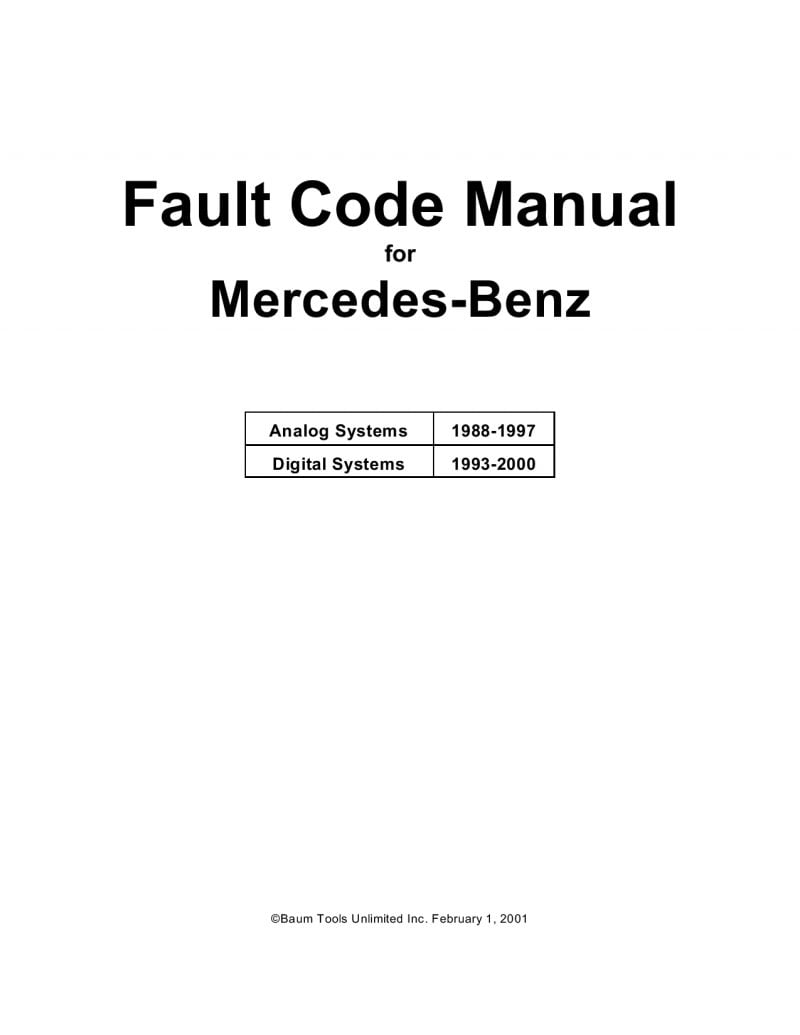 Fault Code Manual for Mercedes-Benz PDF Download - Service manual ...