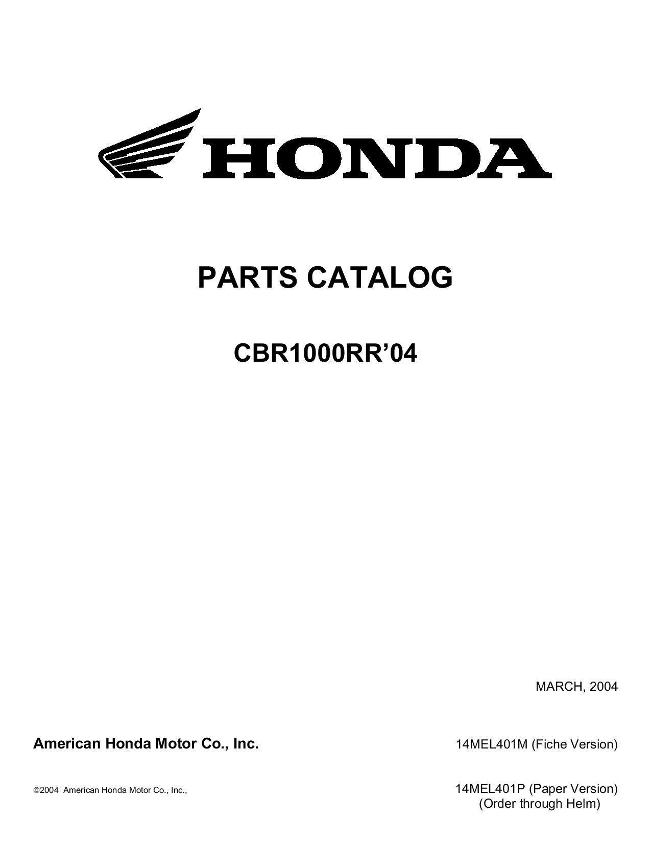 HondaCbr1000Rr-2004 parts manual PDF Download