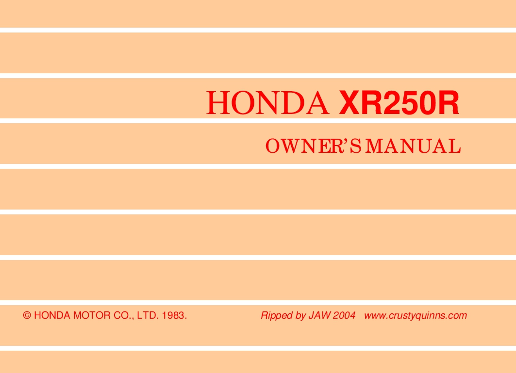 Honda XR 250 R 1983 Maintenance manual PDF Download