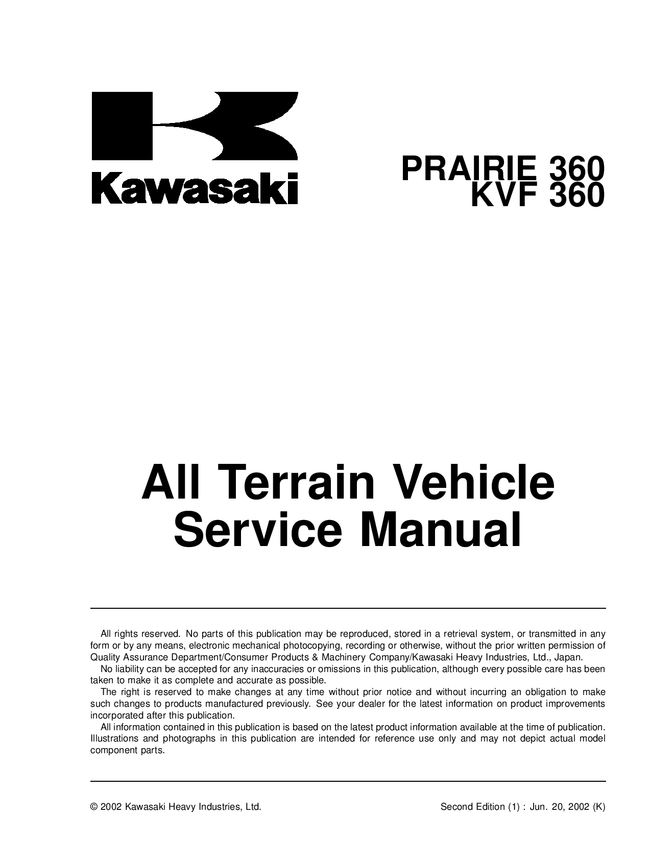 Kawasaki KVF 360 Prairie 360 2003 Repair Manual PDF Download Service manual Repair manual