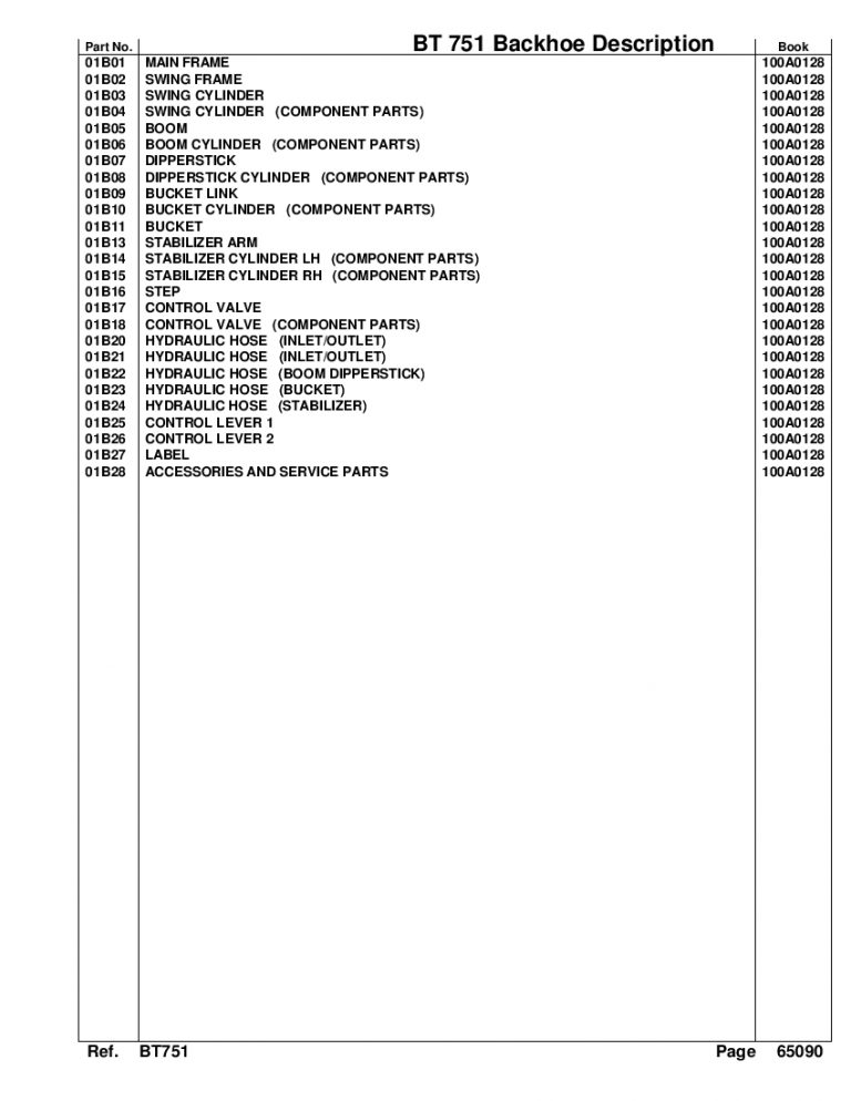 Kubota BT751 Backhoe Part Manual PDF Download