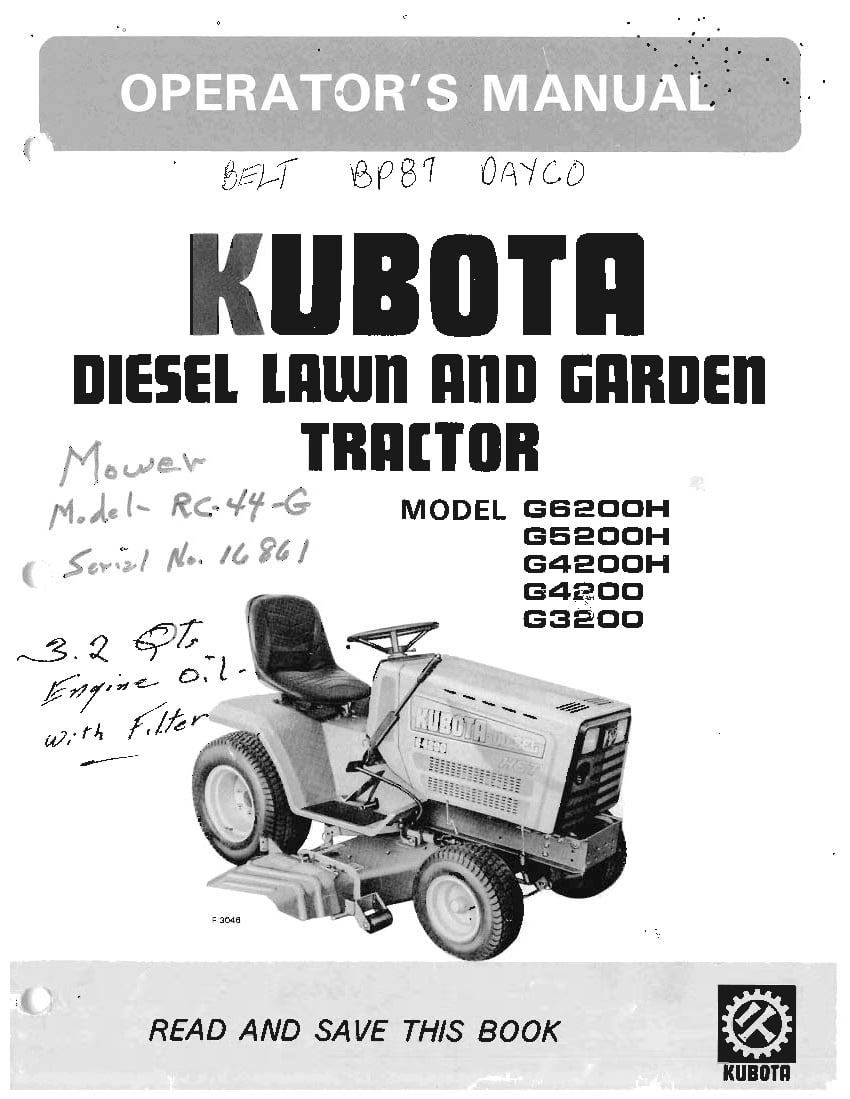 Kubota G3200 G4200 G5200 G6200H Operation manual PDF Download - Service