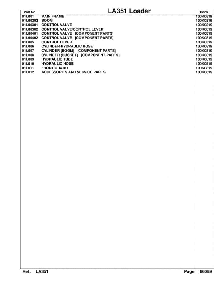 Kubota LA351 Part Manual PDF Download