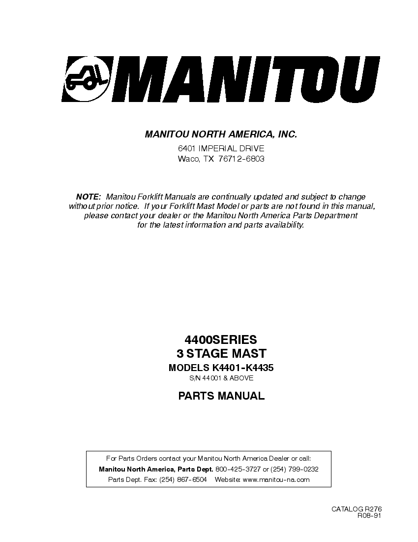 Manitou Forklift 4400Series Parts Manual PDF Download