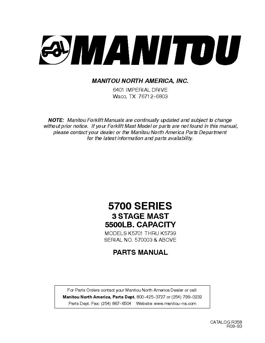 Manitou Forklift 5700Series Parts Manual PDF Download