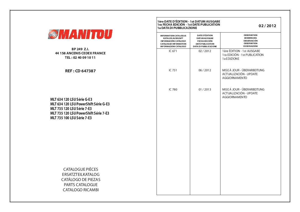 Manitou Forklift MLT735-120 Parts Manual PDF Download