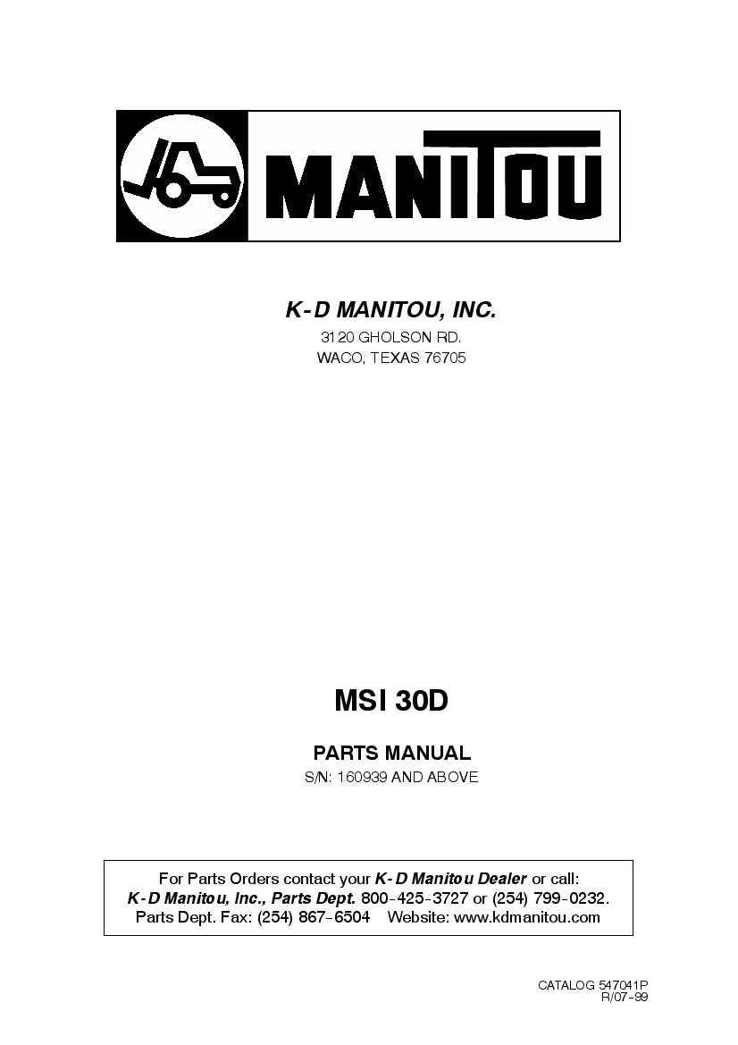 Manitou Forklift MSI30D-547041PD Parts Manual PDF Download