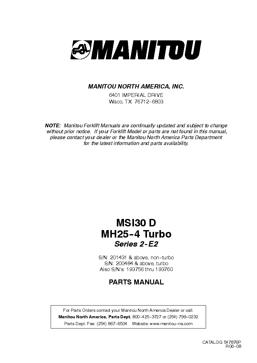 Manitou Forklift MSI30DT,MH25-4-201431 Parts Manual PDF Download