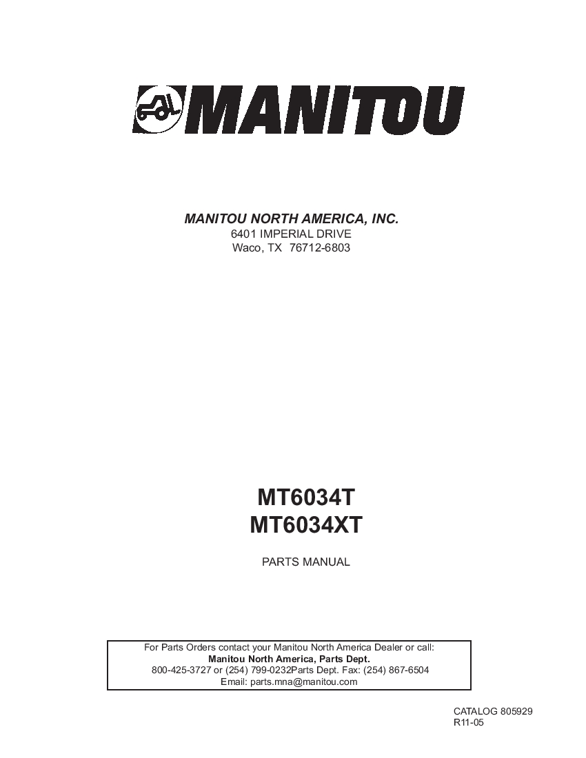Manitou Forklift MT6034T-805929D Parts Manual PDF Download