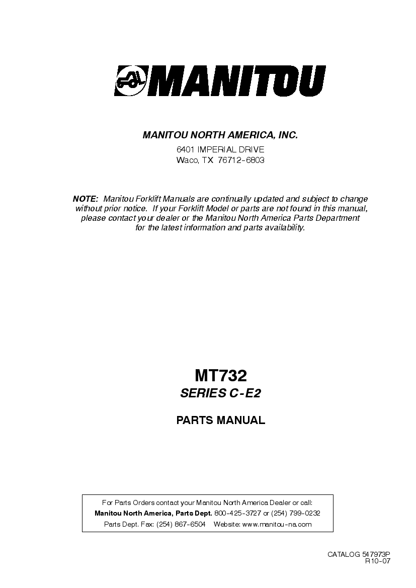 Manitou Forklift MT732Rev.10-07 Parts Manual PDF Download