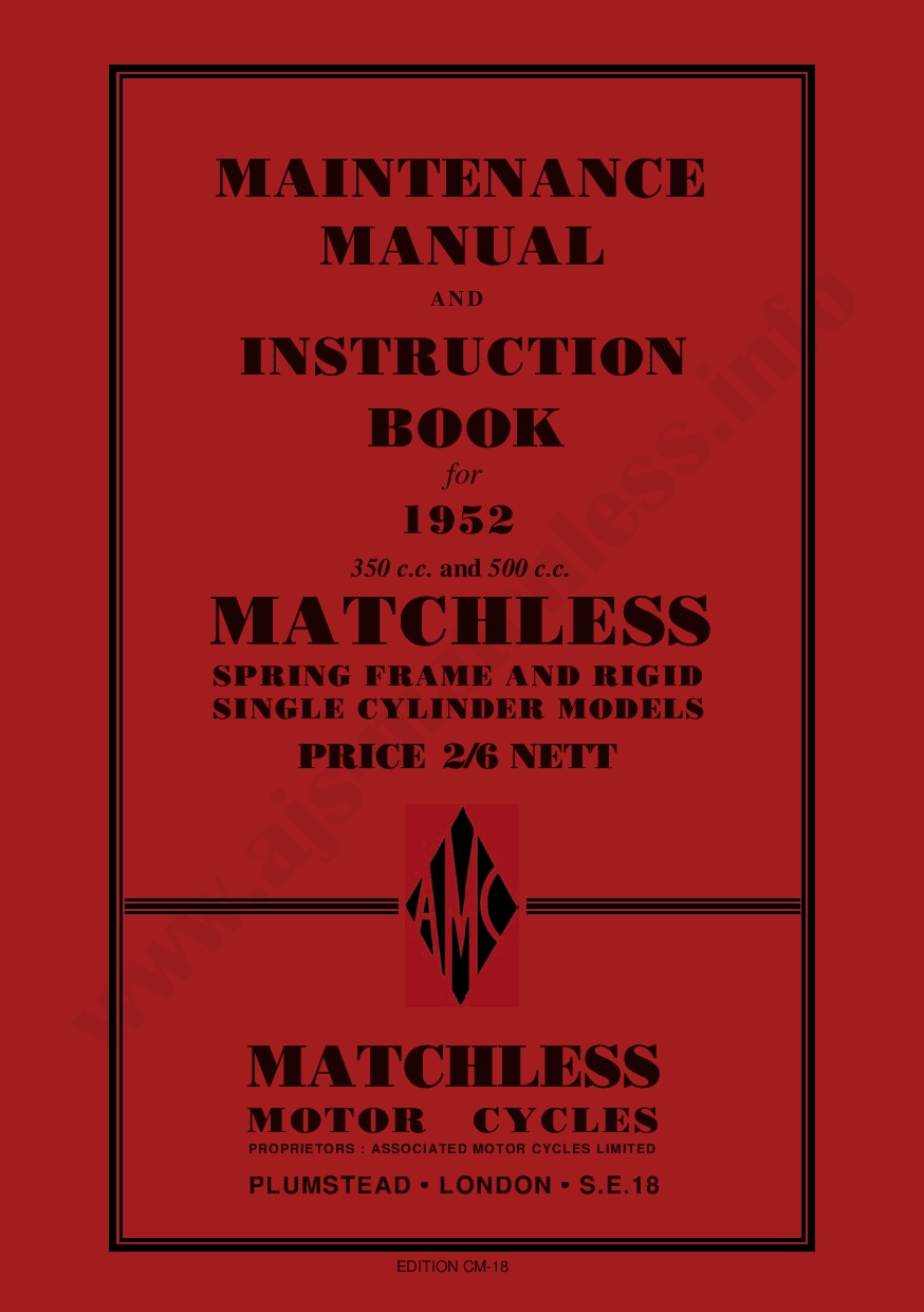 Matchless 1952 G3L G3LS G3LC G3LCS G80 G80S G80C G80CS Maintenance manual PDF Download