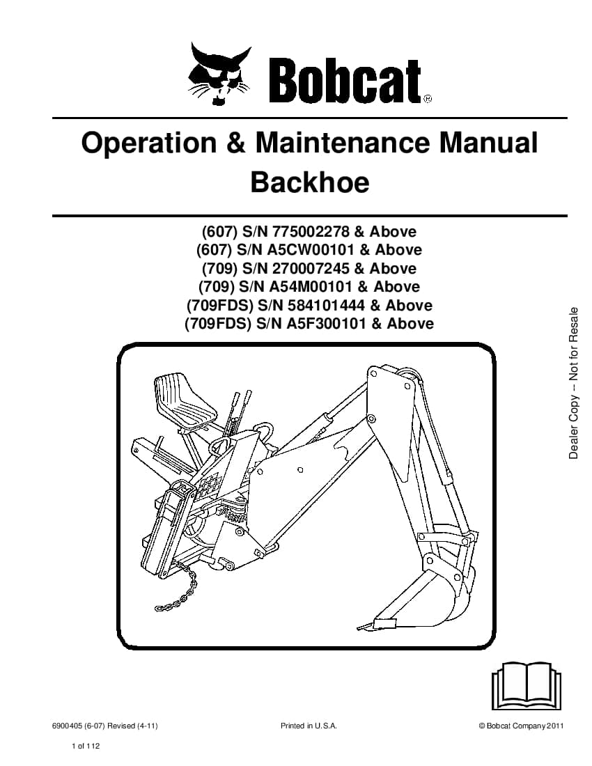 Bobcat backhoe 607-709 709FDS 6902593 om 3-06 Operation and Maintenance