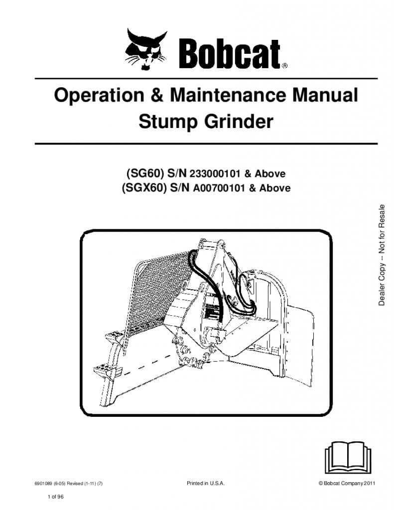 Bobcat stump grinder 6901089 om 111 Operation and Maintenance Manual