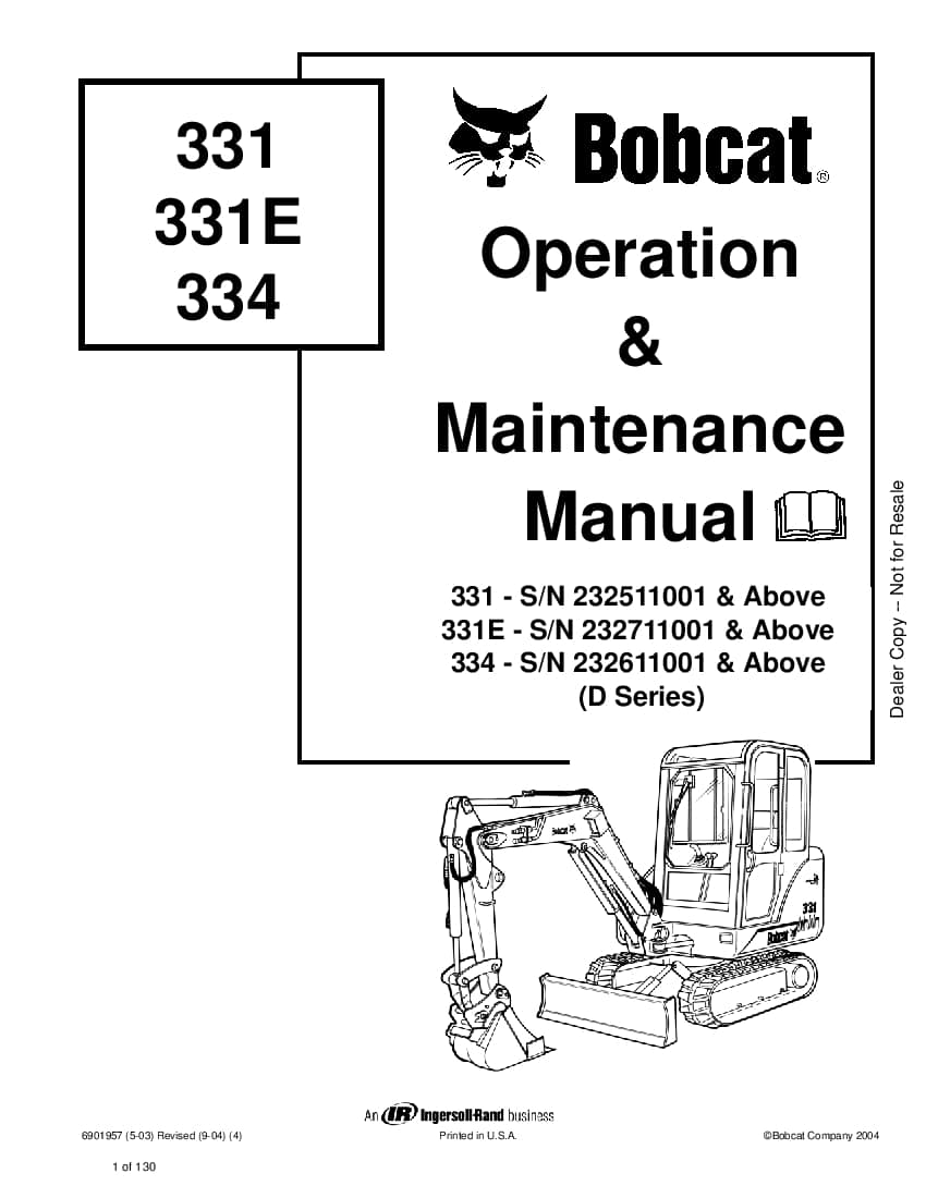 Bobcat x331 X331E X334 Excavator 02 Operation and Maintenance Manual