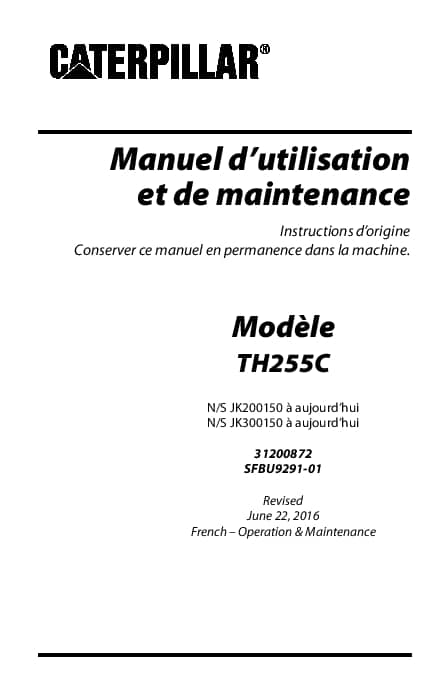 Cat Telehandler TH255C Operation and Maintenance Manual French PDF Download