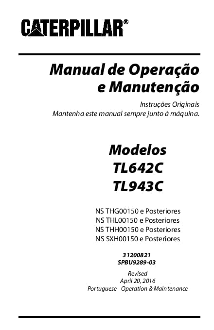 Cat Telehandler TL642C TL943C Operation and Maintenance Manual Portuguese PDF Download