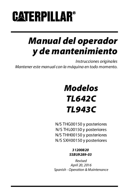 Cat Telehandler TL642C TL943C Operation and Maintenance Manual Spanish PDF Download
