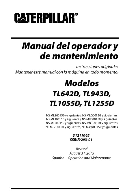 Cat Telehandler TL642D,TL943D,TL1055D,TL1255D Operation and Maintenance Manual Spanish PDF Download