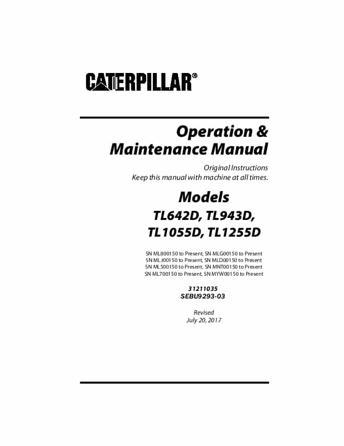 Cat Telehandler TL642D,TL943D,TL1055D,TL1255D Operation and Maintenance Manual PDF Download