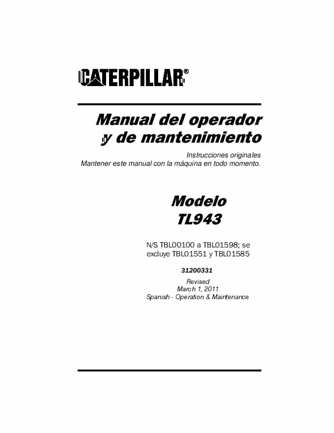Cat Telehandler TL943 Operation and Maintenance Manual Spanish 01 PDF Download
