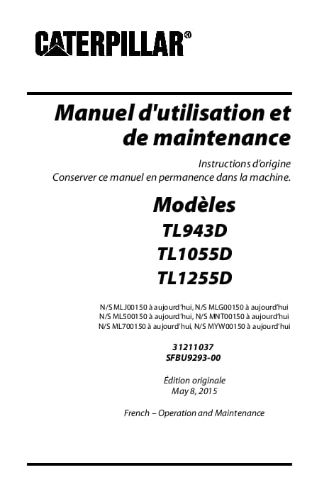 Cat Telehandler TL943D,TL1055D,TL1255D Operation and Maintenance Manual French PDF Download