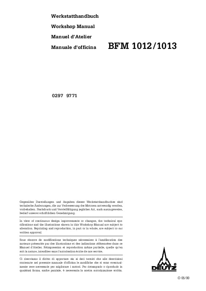Deutz BFM 1012E-1013E engine service manual PDF Download