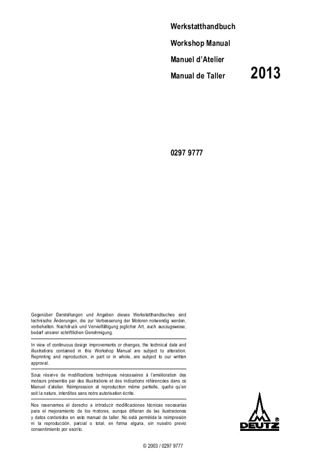 Deutz BFM 2013 engine service manual PDF Download