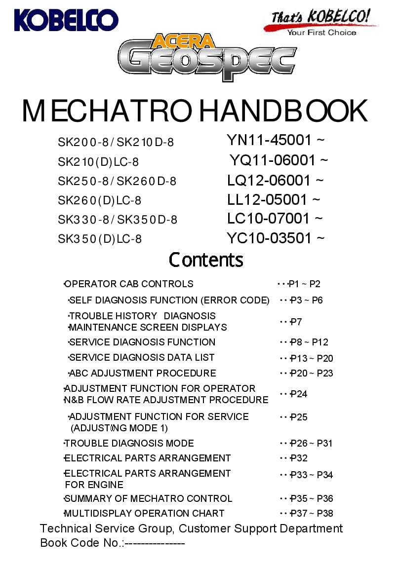 Kobelco MECHATRO HANDBOOK SK200 SK210 SK250 SK260 SK330 SK350 PDF Download