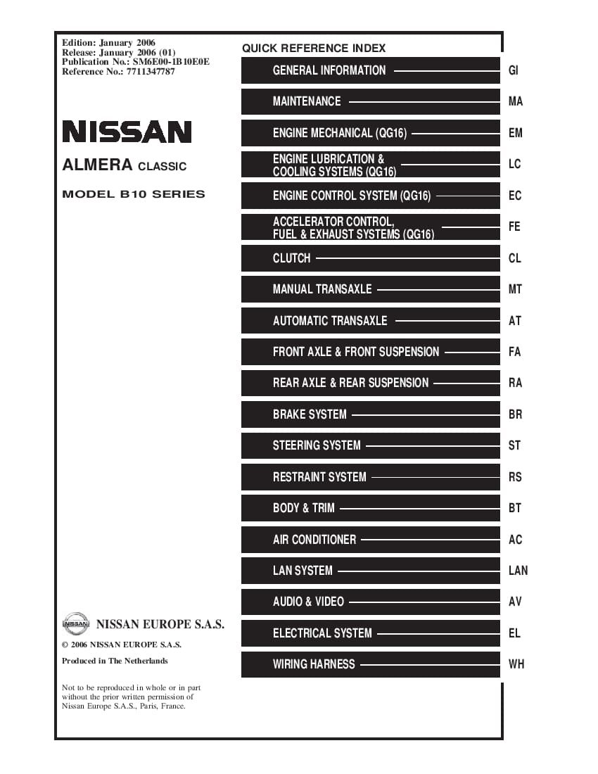 Nissan Almera 2000-2003.2006 Full Repair Service Manual Download